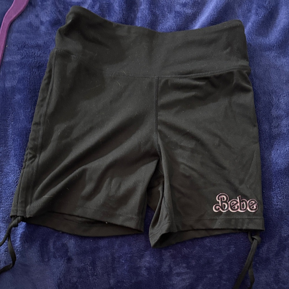 Bebe Black Bike Shorts with Pink Logo